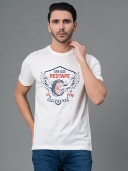 Red Tape - Off White Graphic Print Cotton Round Neck Mens Half Sleeve T-Shirt