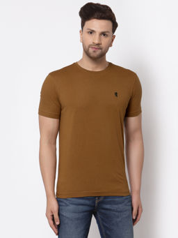 Red Tape - Mens Camel Brown Solid Half Sleeve Cotton Round Neck T-Shirt