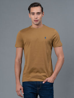 Red Tape - Light Camel Brown Solid Cotton Mens T-Shirt