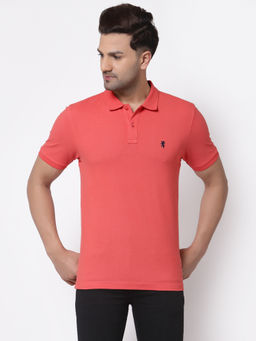 Red Tape - Mens Coral Solid Half Sleeve Cotton Polo T-Shirt