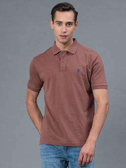 Red Tape - Dusky Brown Solid Cotton Mens Polo T-Shirt