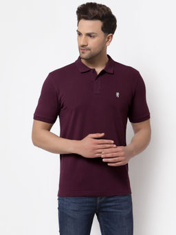 Red Tape - Mens Purple Solid Half Sleeve Cotton Polo T-Shirt