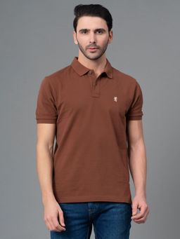 Red Tape - Brown Solid Cotton Mens Half Sleeve Polo T-Shirt