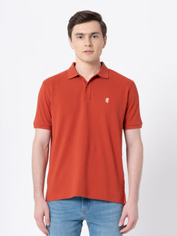 Red Tape - Mens Rust Solid Half Sleeve Cotton Polo T-Shirt