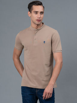 Red Tape - Sand Beige Solid Cotton Mens T-Shirt