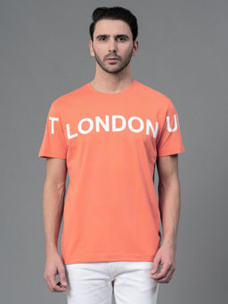 Red Tape - Coral Cotton Round Neck Mens Half Sleeve T-Shirt