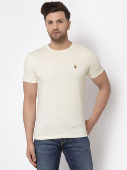 Red Tape - Mens Ivory Solid Half Sleeve Cotton Round Neck T-Shirt