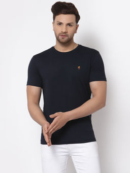 Red Tape - Mens Navy Blue Solid Half Sleeve Cotton Round Neck T-Shirt
