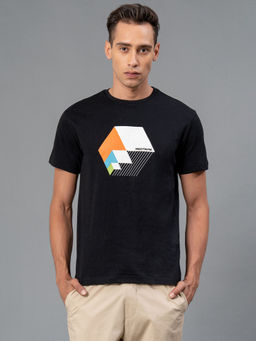 Red Tape - Black Round Neck Cotton Mens T-Shirt