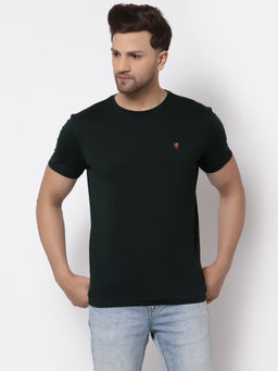 Red Tape - Mens Dark Green Solid Half Sleeve Cotton Round Neck T-Shirt