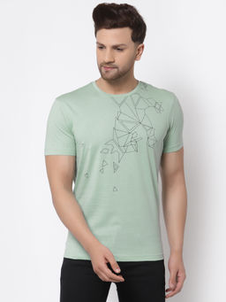 Red Tape - Mens Pastel Green Printed Half Sleeve Cotton Round Neck T-Shirt