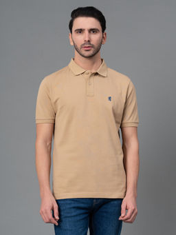 Red Tape - Beige Solid Cotton Mens Half Sleeve Polo T-Shirt