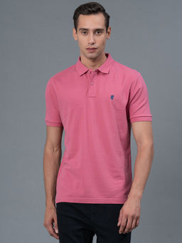 Red Tape - Muted Pink Solid Cotton Mens Polo T-Shirt