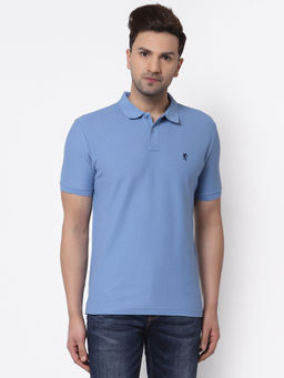 Red Tape - Mens Slate Blue Solid Half Sleeve Cotton Polo T-Shirt