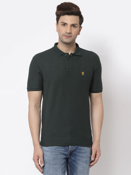 Red Tape - Mens Dark Green Solid Half Sleeve Cotton Polo T-Shirt