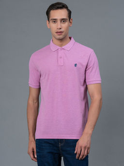 Red Tape - Pink Melange Solid Poly Cotton Mens Polo T-Shirt