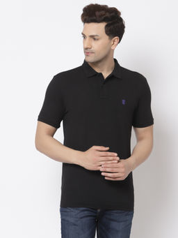 Red Tape - Black Solid Cotton Mens Polo T-Shirt