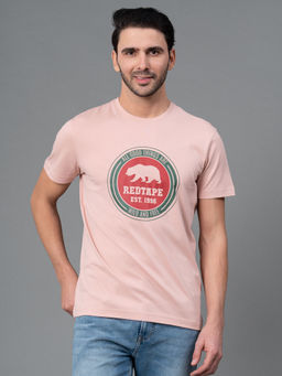 Red Tape - Pale Pink Cotton Round Neck Mens Half Sleeve T-Shirt