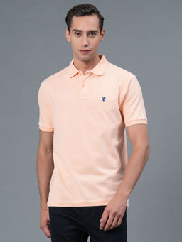 Red Tape - Peach Solid Cotton Mens Polo T-Shirt
