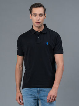 Red Tape - Black Solid Cotton Mens Polo T-Shirt