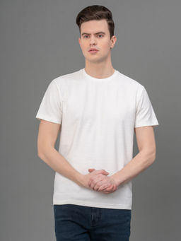 Red Tape - Mens White Cotton Elastane Structured Round Neck T-Shirt