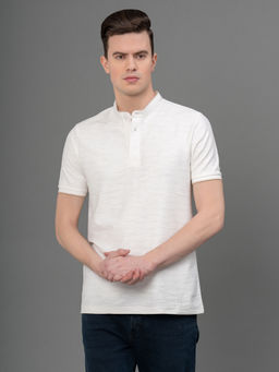 Red Tape - Mens White Cotton Structured Henley Neck T-Shirt
