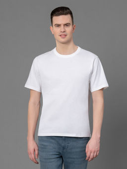 Red Tape - Men White Cotton Solid Round Neck T-Shirt