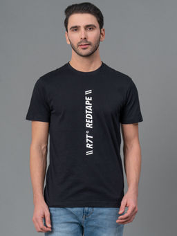 Red Tape - Black Cotton Round Neck Mens Half Sleeve T-Shirt
