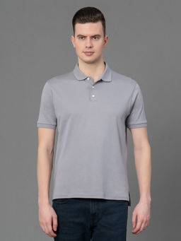 Red Tape - Grey Solid Cotton Mens Polo T-Shirt