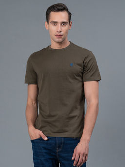 Red Tape - Dark Olive Solid Cotton Mens T-Shirt