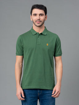 Red Tape - Green Solid Cotton Mens Half Sleeve Polo T-Shirt