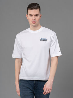 Red Tape - White Poly Cotton Solid Mens Oversized T-Shirt
