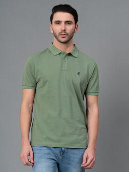 Red Tape - Sage Green Solid Cotton Mens Half Sleeve Polo T-Shirt