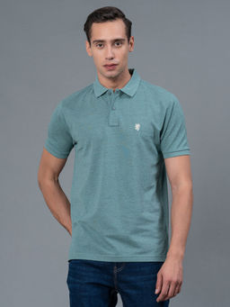 Red Tape - Green Melange Solid Poly Cotton Mens Polo T-Shirt