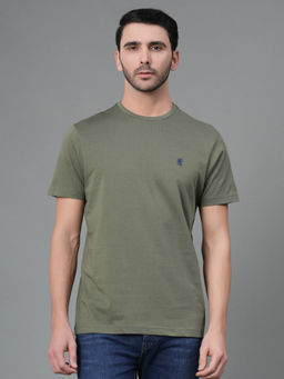 Red Tape - Light Olive Solid Cotton Round Neck Mens Half Sleeve T-Shirt