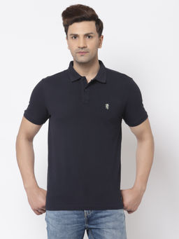 Red Tape - Mens Navy Blue Solid Half Sleeve Cotton Polo T-Shirt
