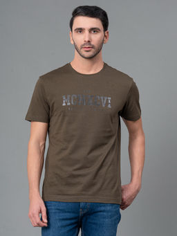 Red Tape - Dark Olive Cotton Round Neck Mens Half Sleeve T-Shirt