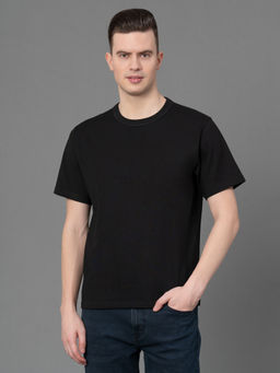 Red Tape - Black Solid Cotton Mens T-Shirt