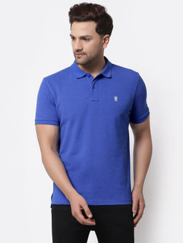 Red Tape - Mens Blue Melange Solid Half Sleeve Cotton Polyester Polo T-Shirt