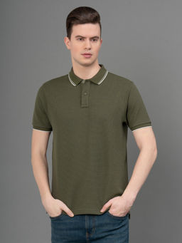 Red Tape - Mens Dark Olive Poly Cotton Elastane Structured Polo T-Shirt