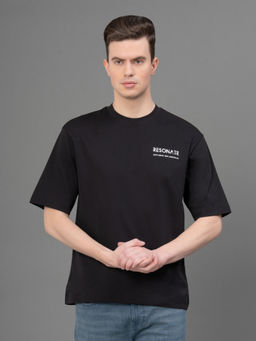 Red Tape - Mens Black Typographic Print Poly Cotton Round Neck T-Shirt