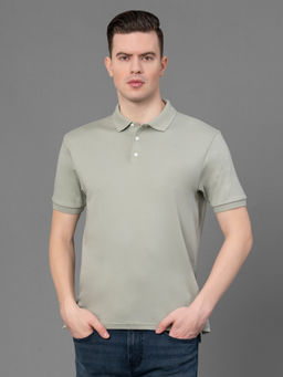 Red Tape - Sage Green Cotton Solid Mens Polo T-Shirt