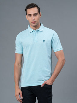 Red Tape - Blue Melange Solid Poly Cotton Mens Polo T-Shirt