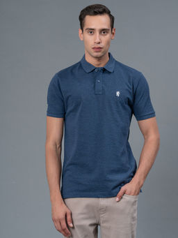 Red Tape - Navy Blue Melange Solid Poly Cotton Mens Polo T-Shirt