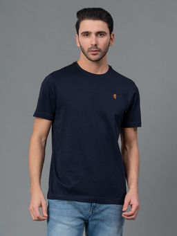 Red Tape - Navy Blue Solid Cotton Round Neck Mens Half Sleeve T-Shirt
