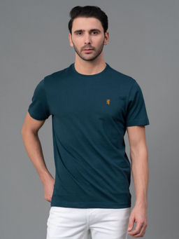 Red Tape - Teal Solid Cotton Round Neck Mens Half Sleeve T-Shirt