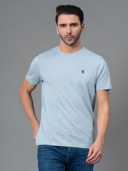 Red Tape - Sky Blue Solid Cotton Round Neck Mens Half Sleeve T-Shirt