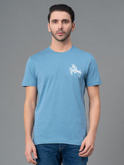 Red Tape - Steel Blue Cotton Round Neck Mens Half Sleeve T-Shirt