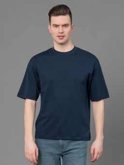 Red Tape - Men Navy Blue Poly Cotton Solid Round Neck T-Shirt