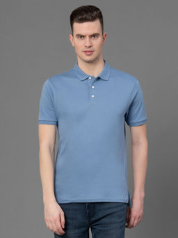 Red Tape - Blue Solid Cotton Mens Polo T-Shirt